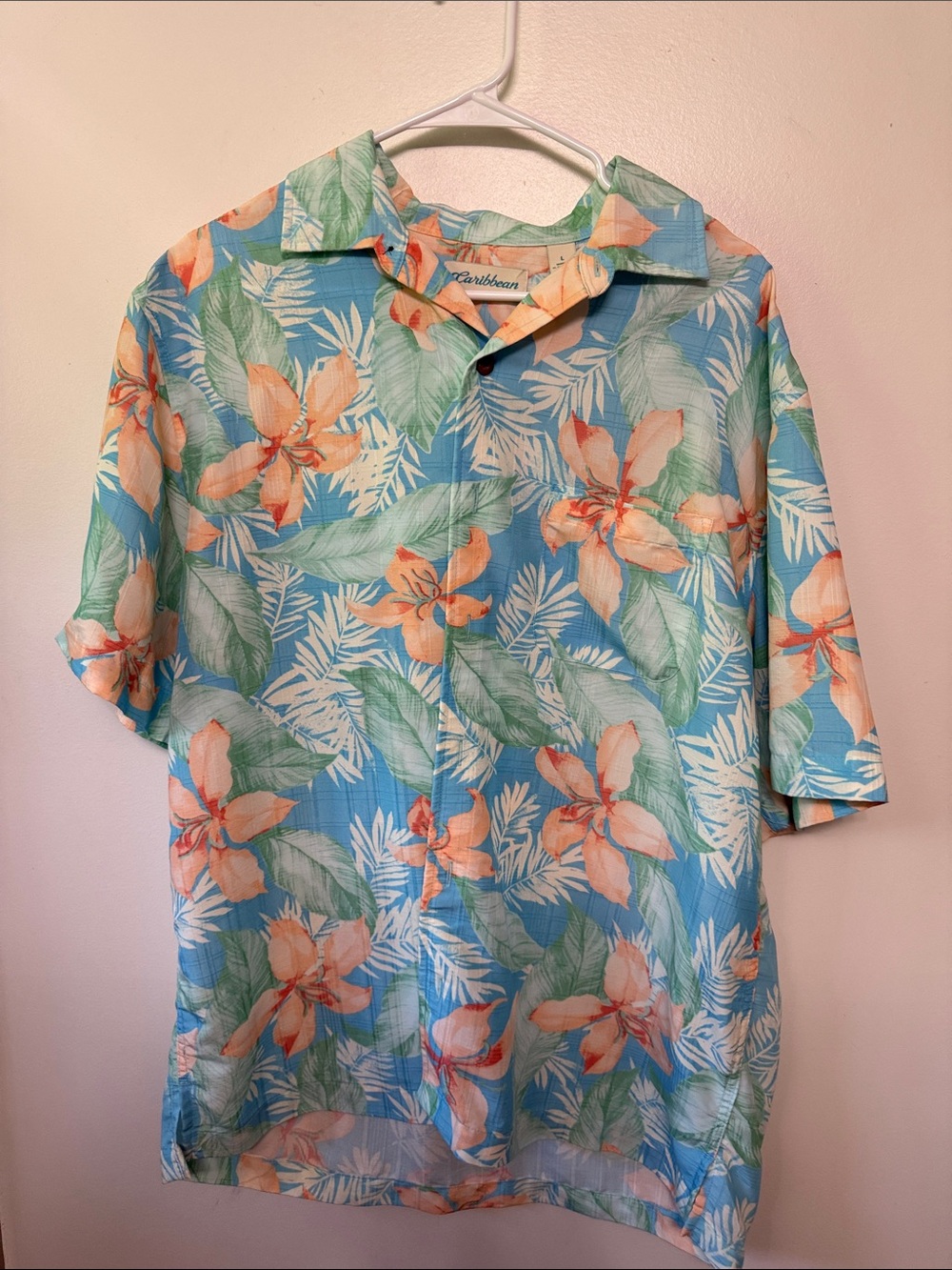 Caribbean Tropical Floral Shirt - Blue/Peach/Green